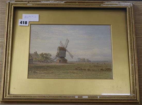 George Fripp, watercolour, An old windmill, signed, 18 x 25cm